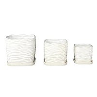 White Wavy Ribbed Ceramic Planter Set