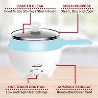 Brentwood 1.6qt. 600 Watt Stainless Steel Electric Hot Pot Cooker & Food Steamer With Swivel Base