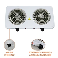 MegaChef White Electric Portable Lightweight Dual Coil Burner Cooktop Buffet Range