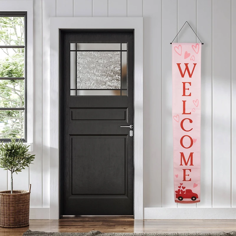 71" Welcome & Happy Valentine's Day Outdoor Door Banners Set