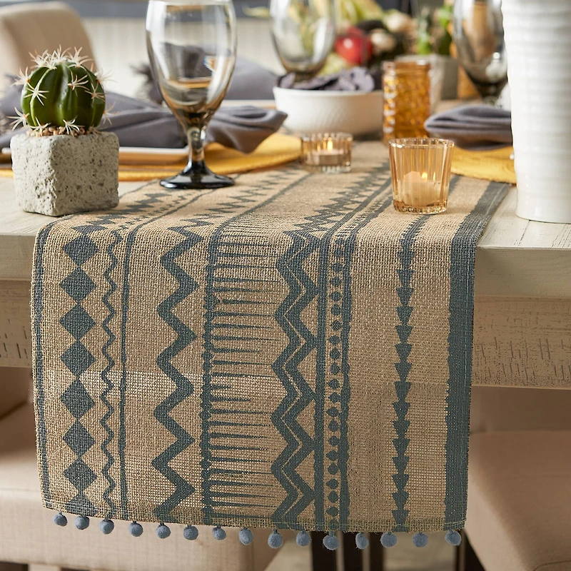 DII® Mineral Aztec Print On Natural Jute Table Runner 14x72