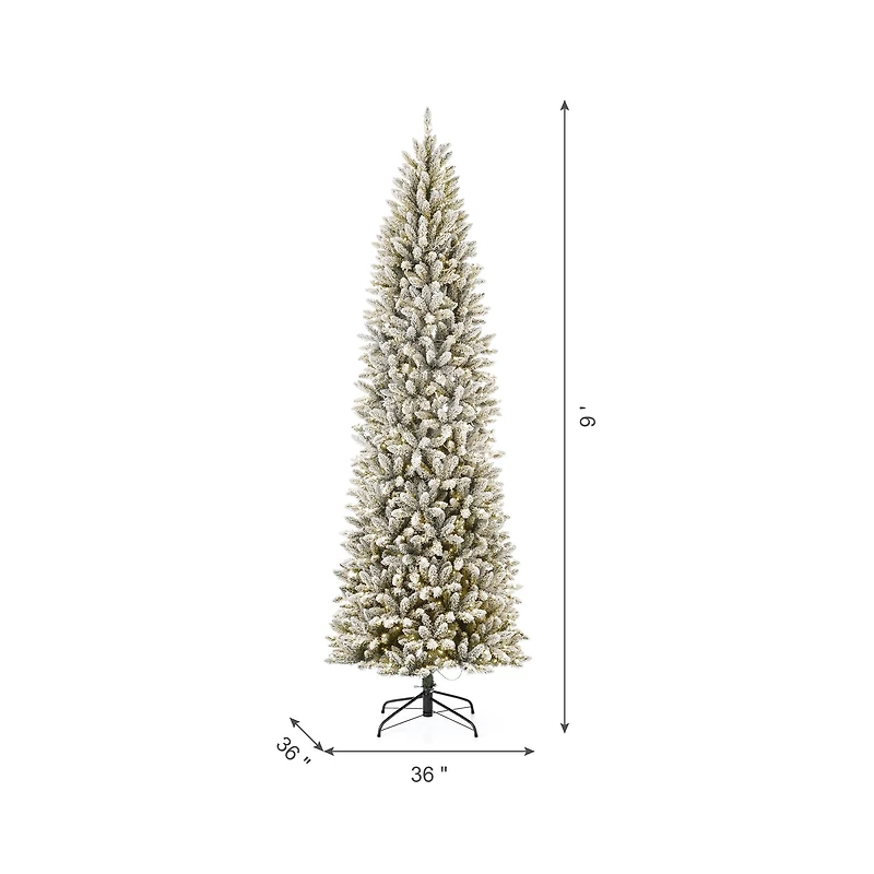 9ft. Pre-Lit Flocked Fir Artificial Christmas Tree, Warm White LED Lights