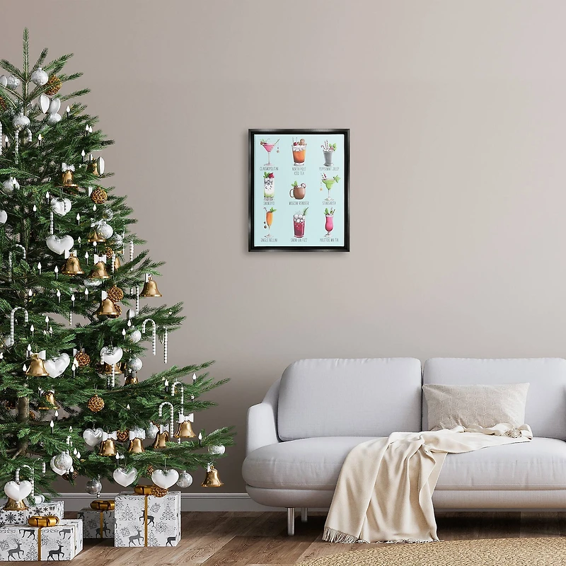 Stupell Industries Christmas Cocktails Seasonal Menu Framed Floater Canvas Wall Art