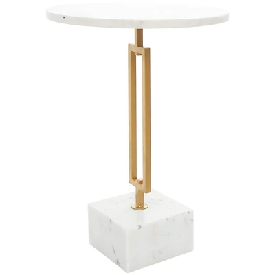 White Marble Geometric Accent Table with Gold Metal Rectangular Stand