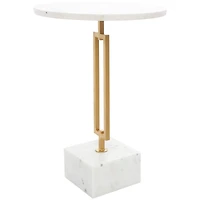White Marble Geometric Accent Table with Gold Metal Rectangular Stand