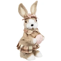 12" Beige Girl Easter Rabbit Figurine with Plaid Dress