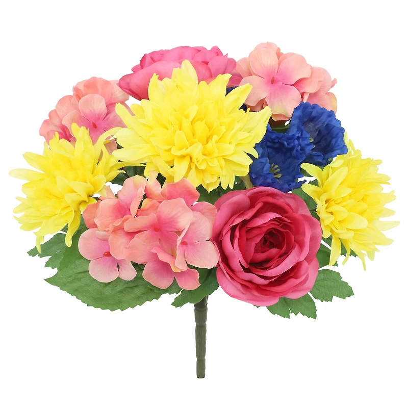 13.5" Yellow, Pink & Blue Dahlia & Hydrangea Bush by Ashland®
