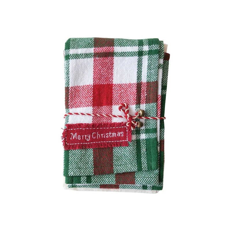 Hello Honey® 28" Brushed Cotton Flannel & Linen Tea Towel with Merry Christmas Embroidery Set