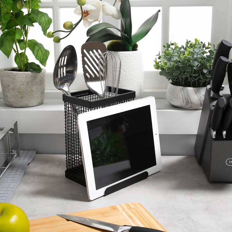 Kitchen Details Industrial Collection Matte Black Tablet and Utensil Holder