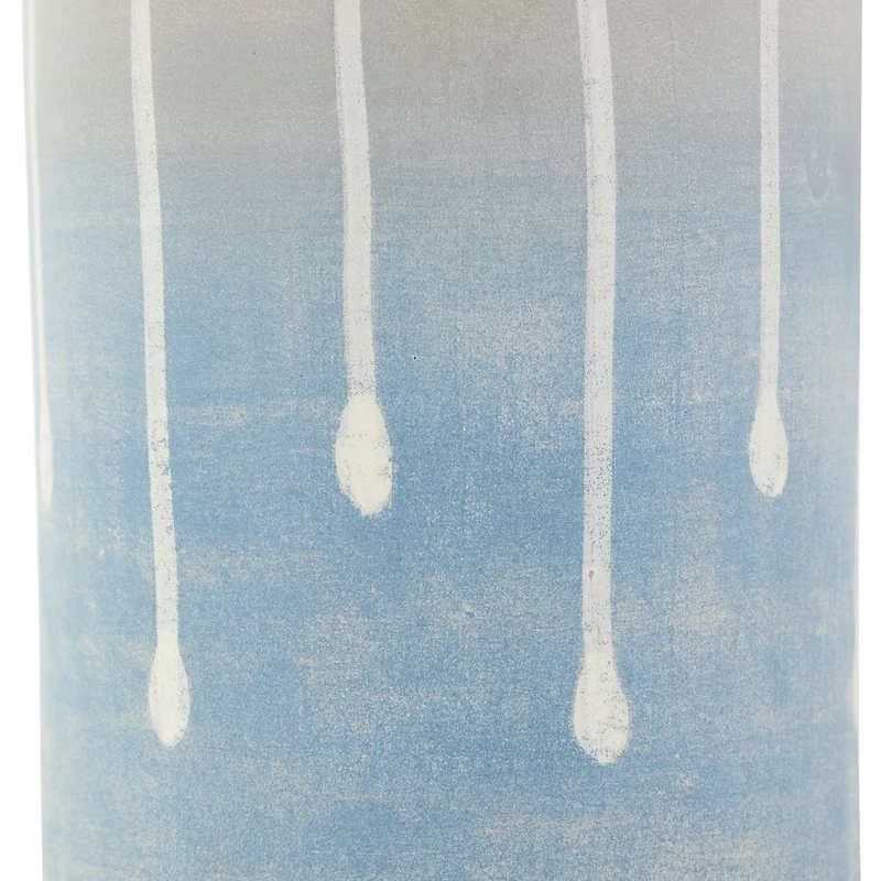 15" Blue & Gray Ceramic Abstract Ombre Drip Vase
