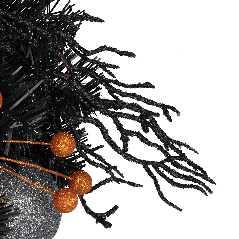 24'' Unlit Orange Ornaments and Ghost Halloween Pine Wreath