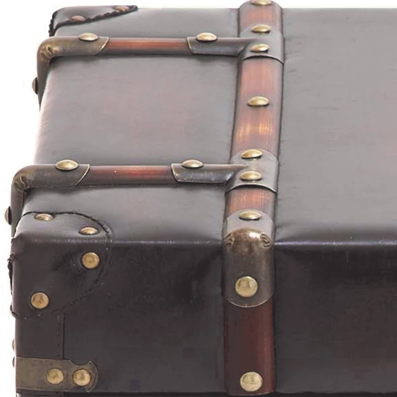 23" Dark Brown Faux Leather & Wood Traditional Cabinet