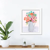 Florals in Pitcher 11" x 14" White Framed Print Under Plexiglass