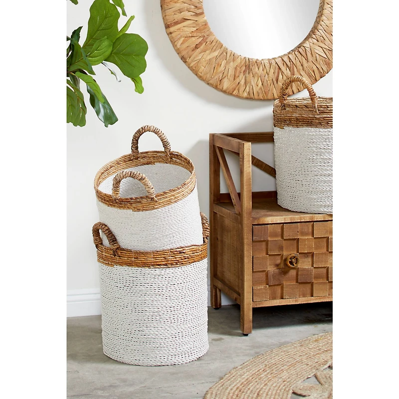 White Seagrass Coastal Storage Basket Set