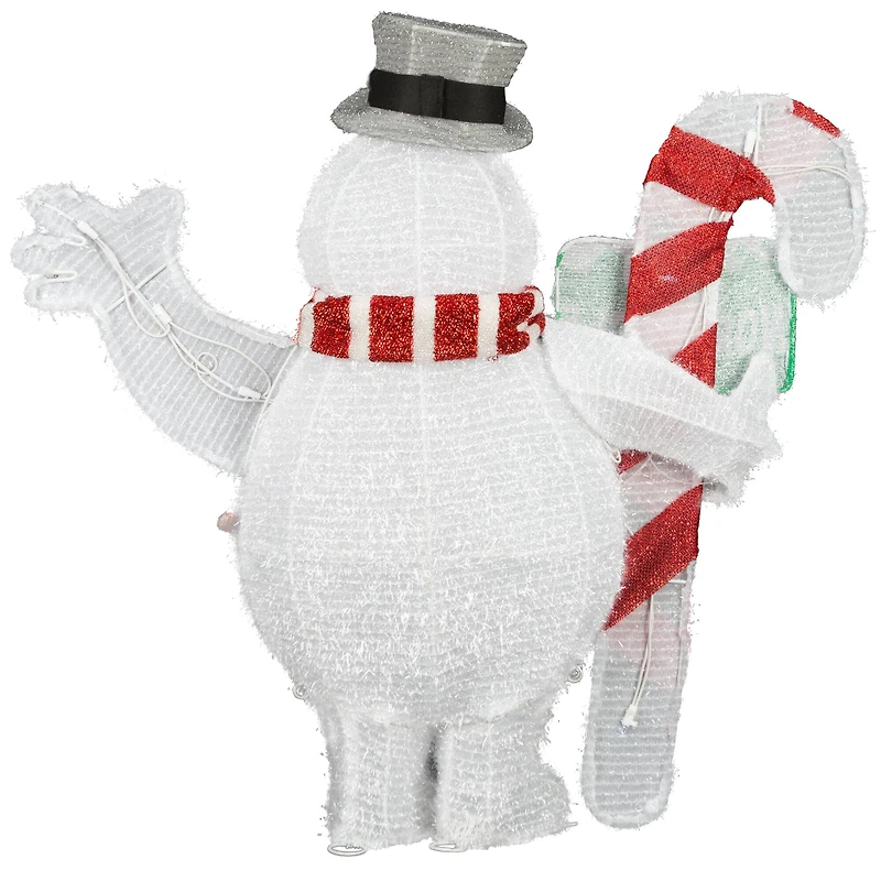 28" 3D Holiday Lighted Frosty with Candy Cane Tinsel Sculpture