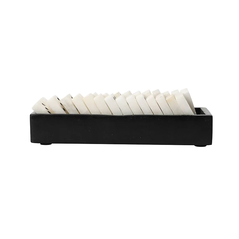 Hello Honey® 9" Black and White Handmade Alabaster Dominos in Soapstone Tray