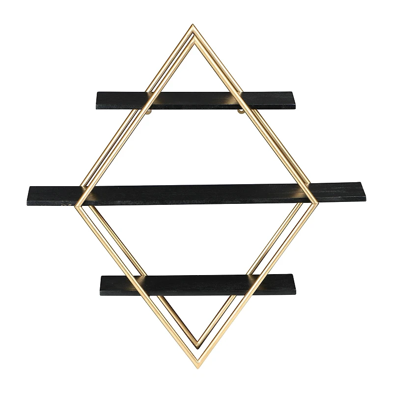 Hello Honey® Wood & Gold Diamond Wall Shelf
