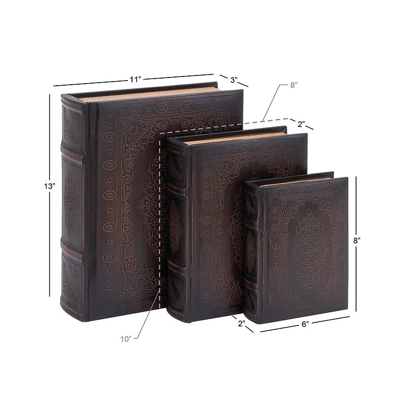 Dark Brown Wood Traditional Book Box Set