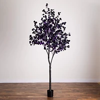 9ft. Pre-Lit Artificial Halloween Black Eucalyptus Tree with 700 Orange & Purple LED Lights