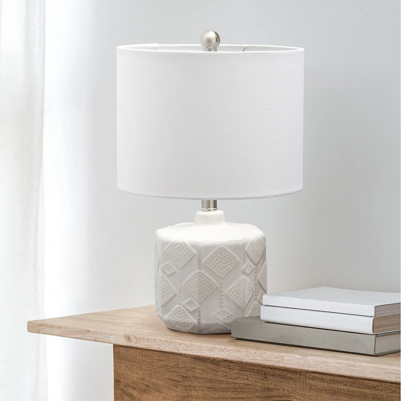 Lalia Home 19" Off-White Ceramic Eyelet Pattern Floral Textured Table Lamp