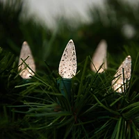Battery Operated LED C6 Faceted Christmas Lights - Warm White  - 15.75' Green Wire  - 50ct