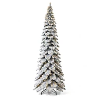 12ft. Pre-Lit Flocked Layered Slim Spruce Artificial Christmas Tree, Warm White LED Lights