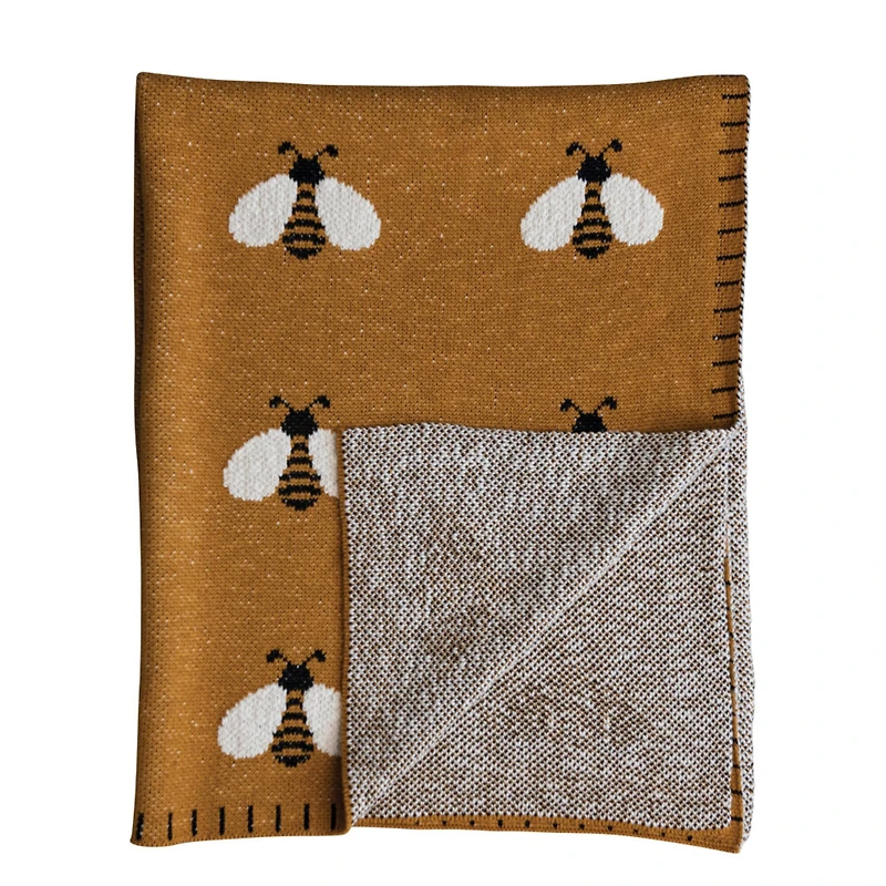 Hello Honey® Mustard Bee Print Baby Blanket