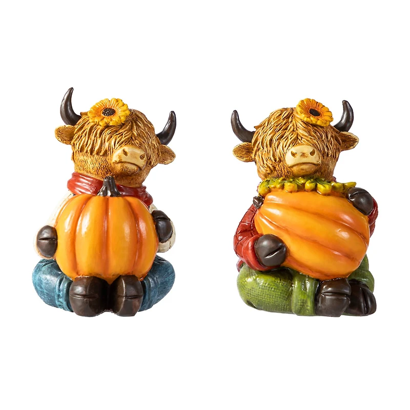 Glitzhome® 4.25" Fall Resin Highland Cow Table Decor Set