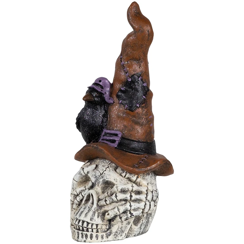22.75" Skull in Witches Hat with Crow Halloween Decoration