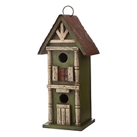 Glitzhome® Tall 2-Tiered Distressed Wood Hand Painted Bird House
