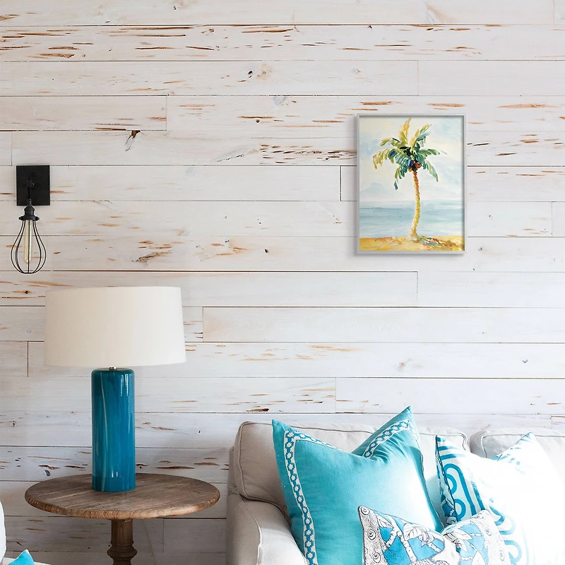 Stupell Industries Palm Tree with Coconuts on Beach Sand in Frame Wall Art