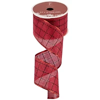 Red Woven Square Plaid Wired Craft Christmas Ribbon 2.5" x 10 Yards