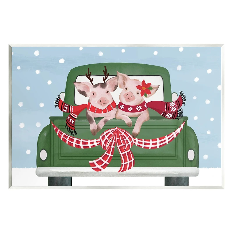 Stupell Industries Farmhouse Pigs Green Holiday Truck Wall Plaque Art