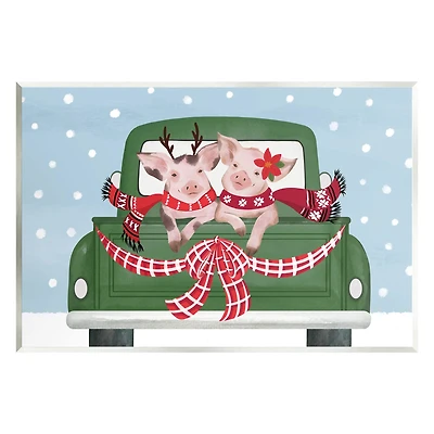Stupell Industries Farmhouse Pigs Green Holiday Truck Wall Plaque Art