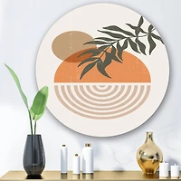 Designart - Abstract Geometrical Sun and Moon With Leaf I