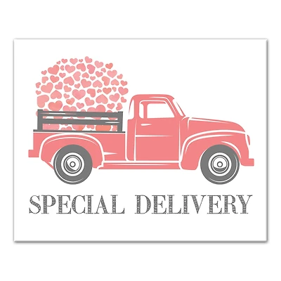 Valentine Heart Special Delivery Truck Canvas Wall Art