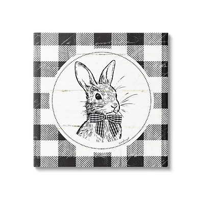 Stupell Industries Detailed Easter Bunny Drawing Spring Plaid Border Canvas Wall Art