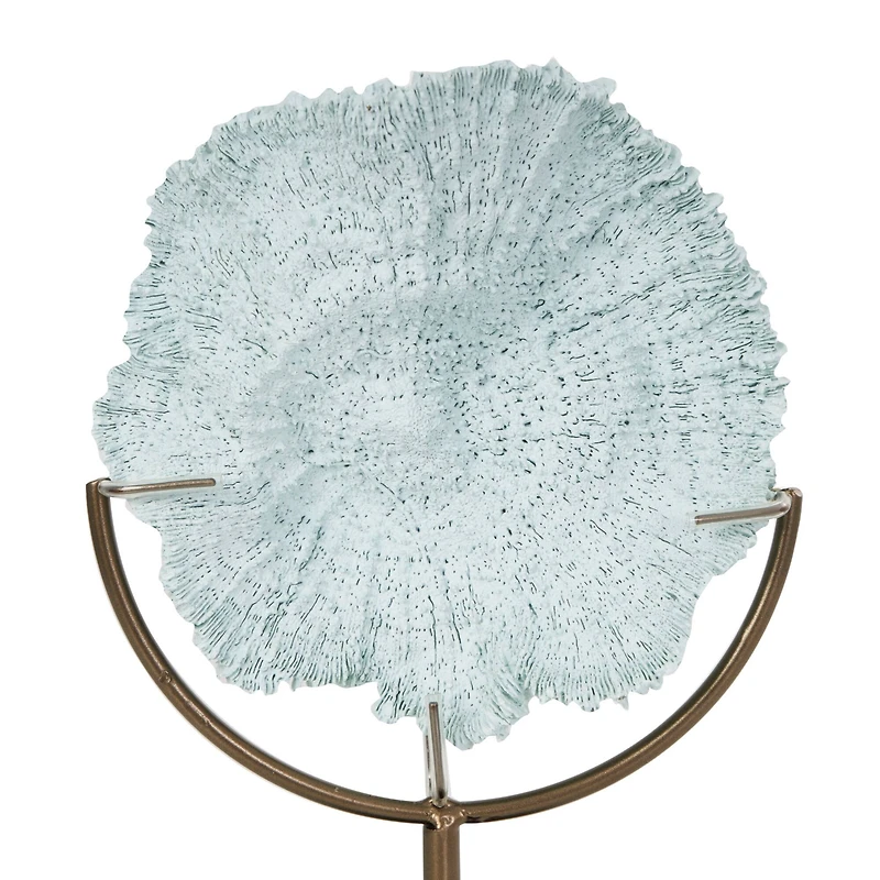 12" Light Blue Polystone Coral Textured Sculpture with Bronze Stand