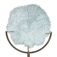 12" Light Blue Polystone Coral Textured Sculpture with Bronze Stand