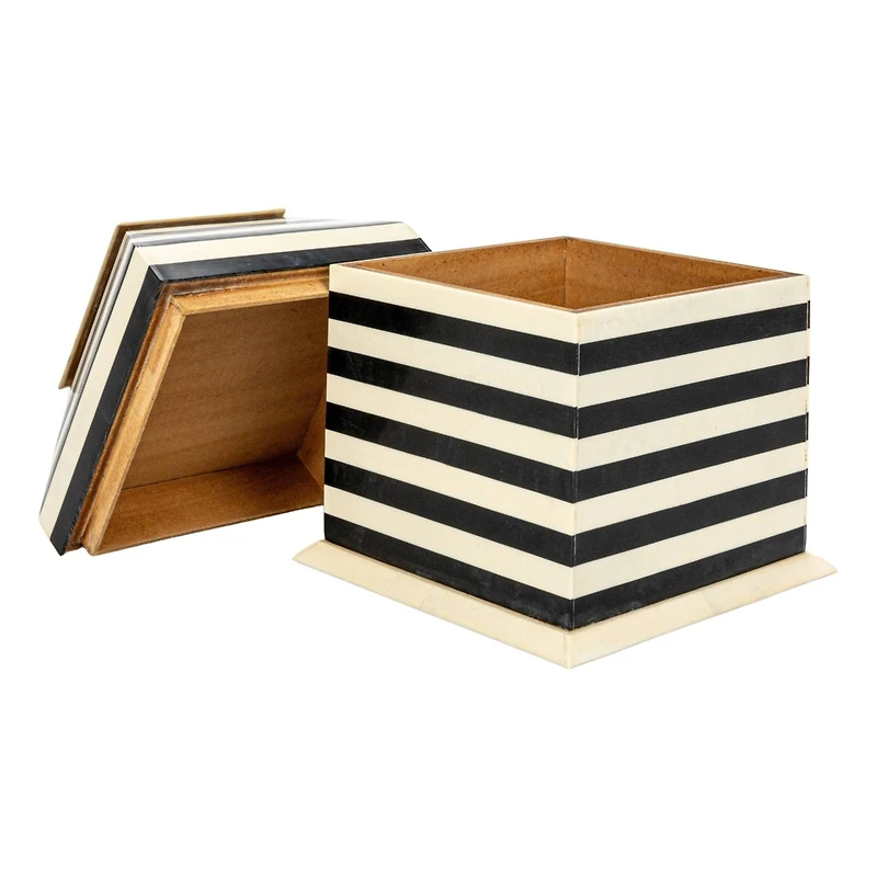 Hello Honey® 9" Black & Cream Striped Reclaimed Wood Box