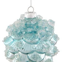Icy Pine Cone Glass Christmas Ornament - 4.75" - Blue and White