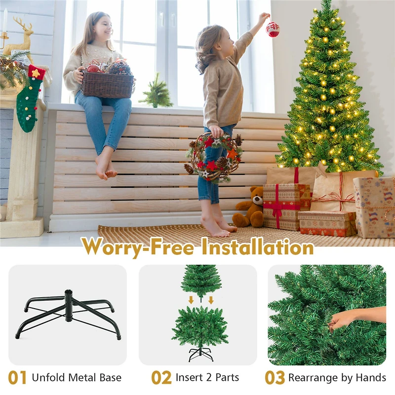 Costway 4.5ft Pre-Lit Hinged Pencil Christmas Tree, Warm White LED Lights