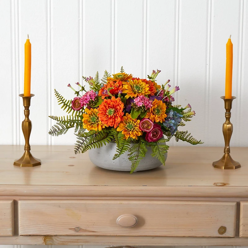 10" Mixed Floral Arrangement in Stone Planter