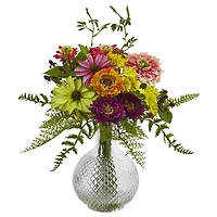15" Mixed Floral Arrangement in Glass Vase
