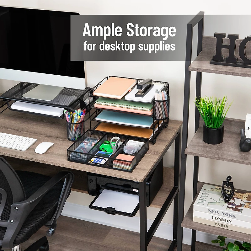 Mind Reader Mesh Desk Organizer, 3 Trays, 1 Drawer, 2 Pen Holders, Office Desktop Organizer, Metal Mesh