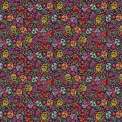Camelot Fabrics Black Sugar Skulls Cotton Precut Fabric