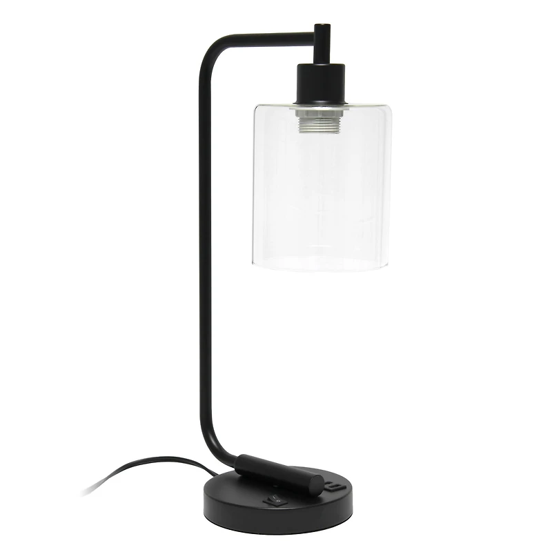 Lalia Home Iron Desk Lamp with USB Port and Glass Shade