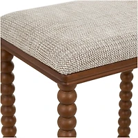 Brown Fabric Counter Stool with Wood Perle Legs & Beige Cushion