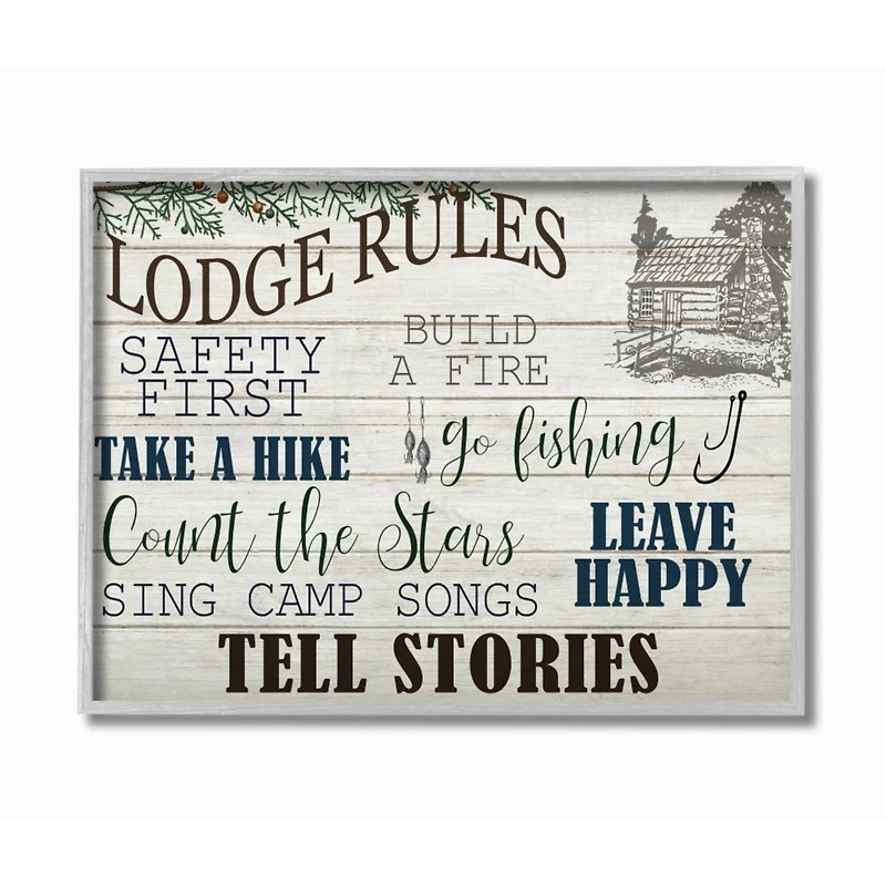Stupell Industries Lodge Rules Cabin Wall Art in Frame