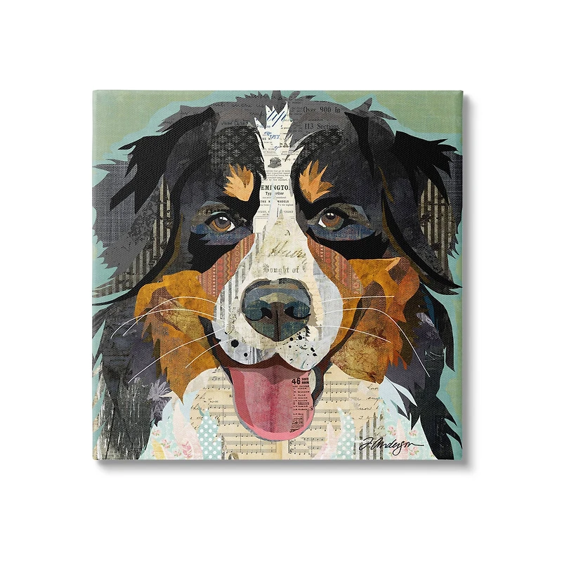 Stupell Industries Bernese Mountain Dog Ephemera Collage Canvas Wall Art